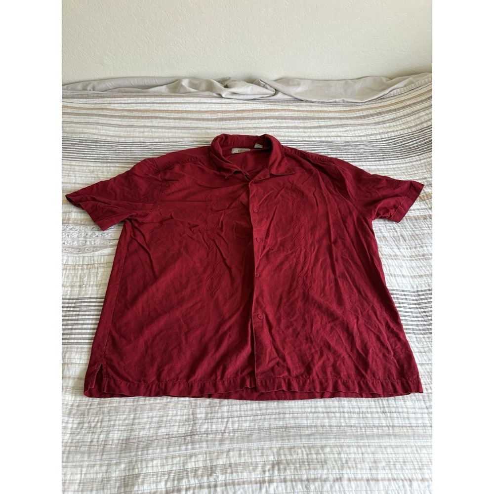 Vintage Cubavera Casual Short Sleeve Button Up Shirt Red 2XL Linen/Rayon Blend
